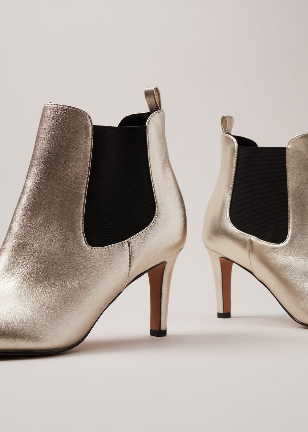 Leather Metallic Ankle Boots - Gold