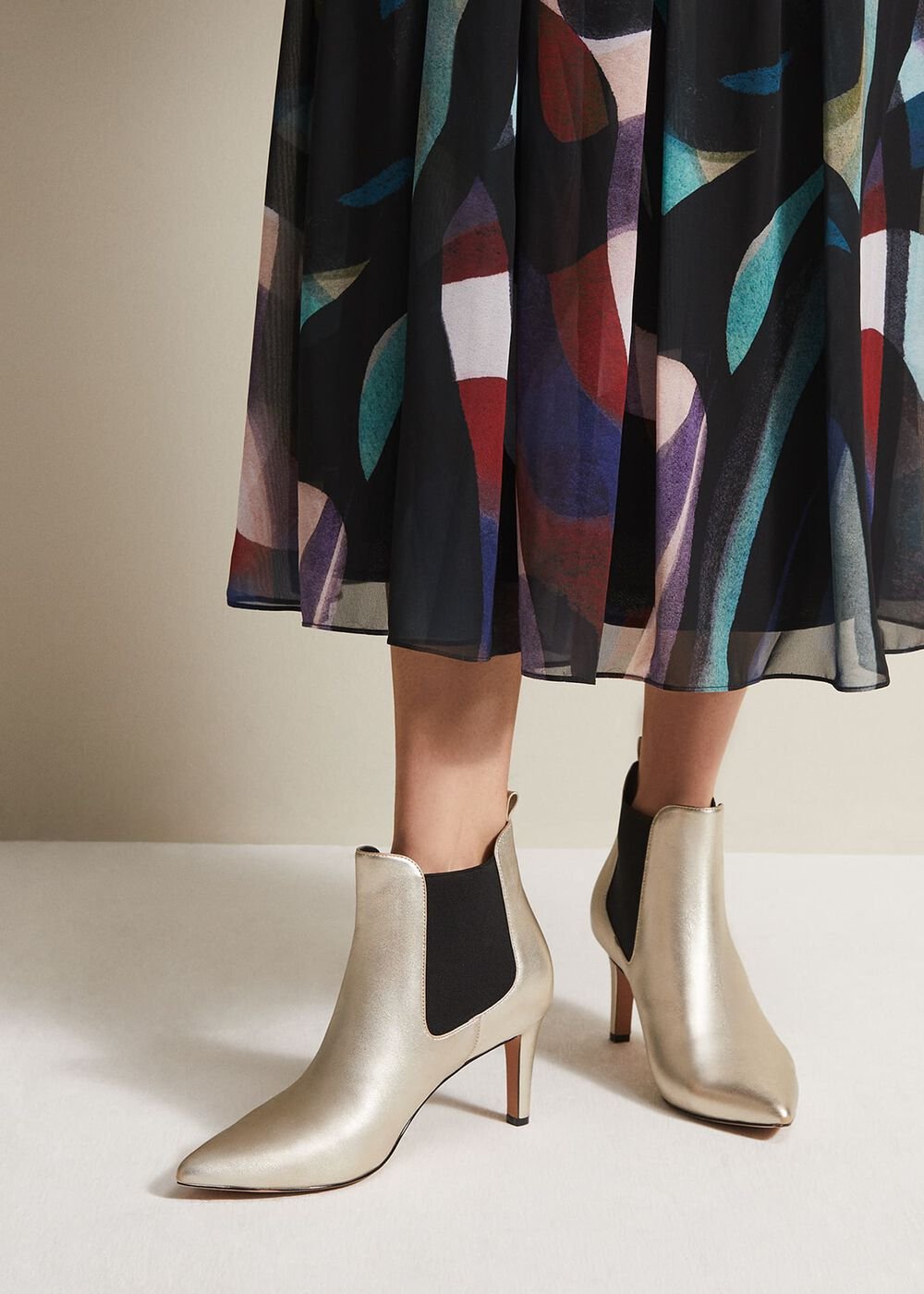Leather Metallic Ankle Boots - Gold