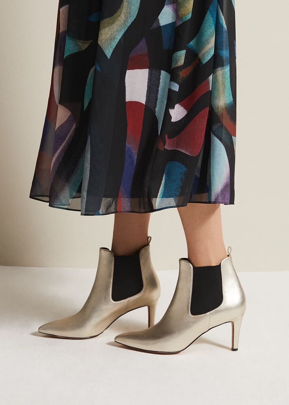 Leather Metallic Ankle Boots - Gold