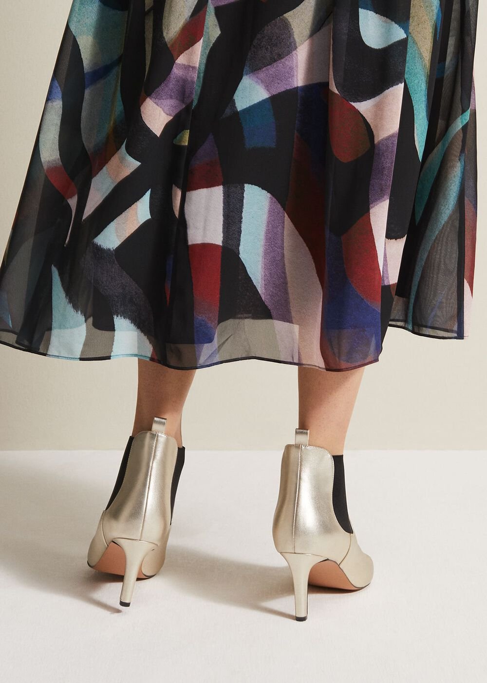 Leather Metallic Ankle Boots - Gold