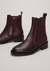 Leather Ankle Boots - Burgundy