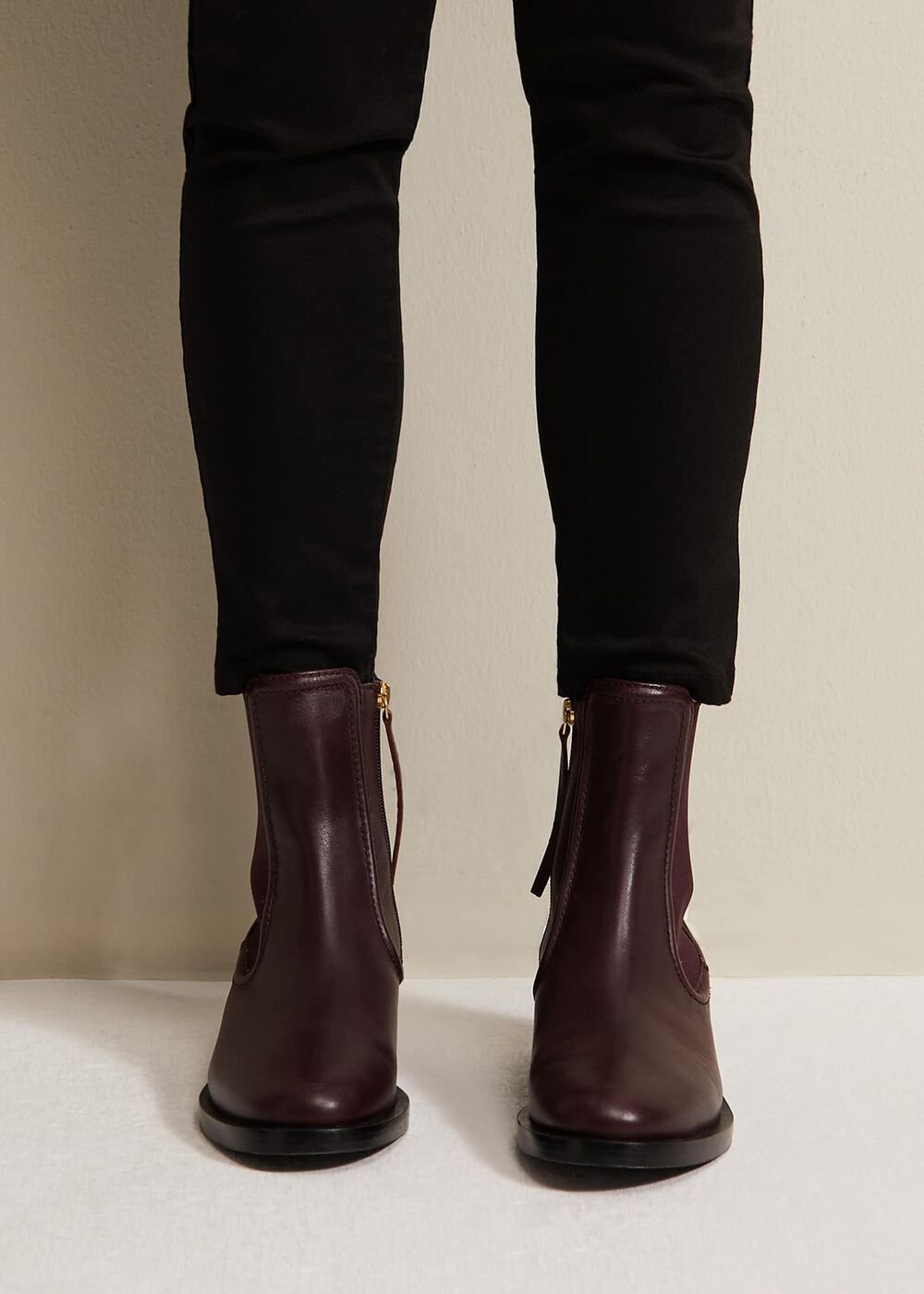 Leather Ankle Boots - Burgundy