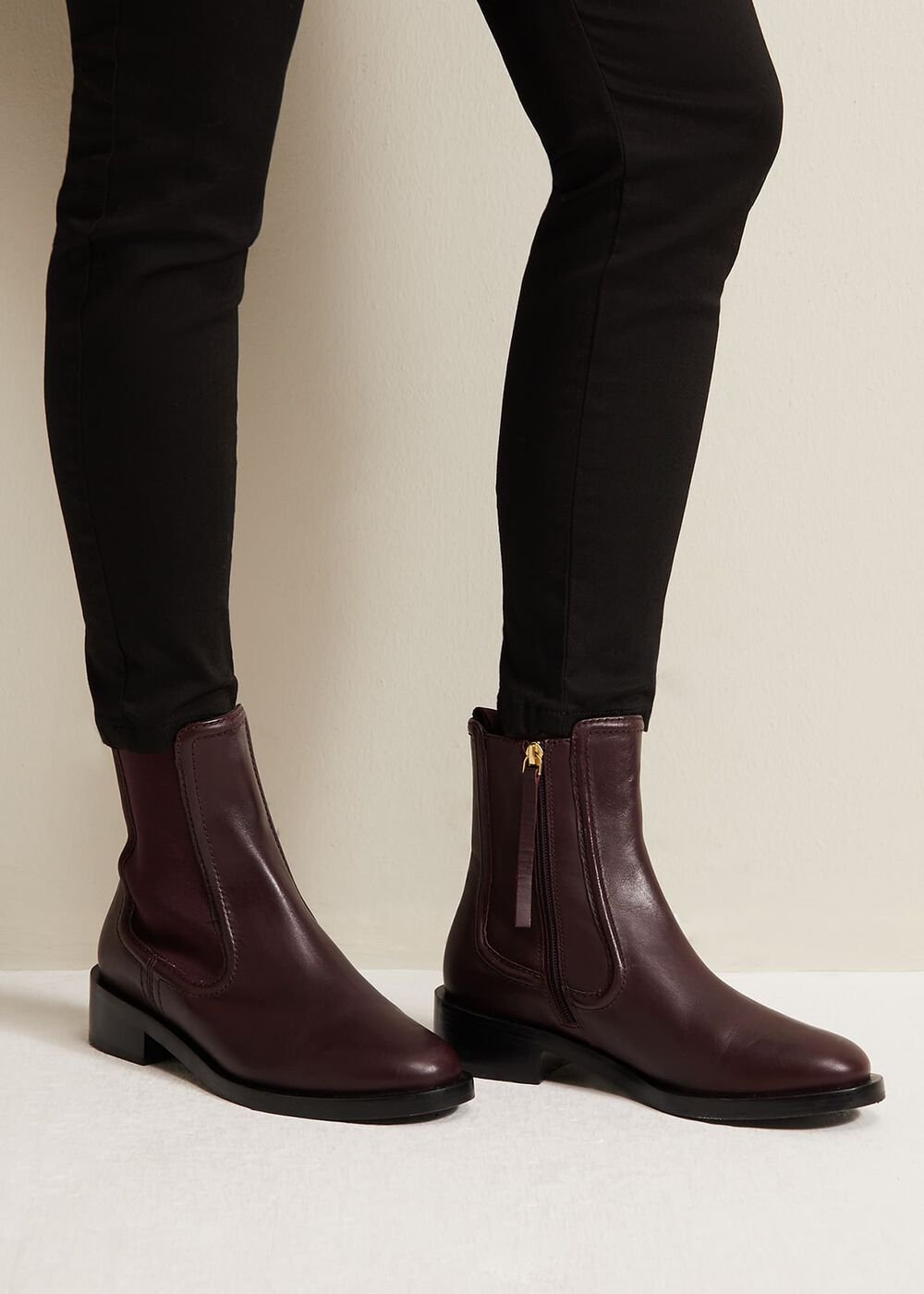 Leather Ankle Boots - Burgundy