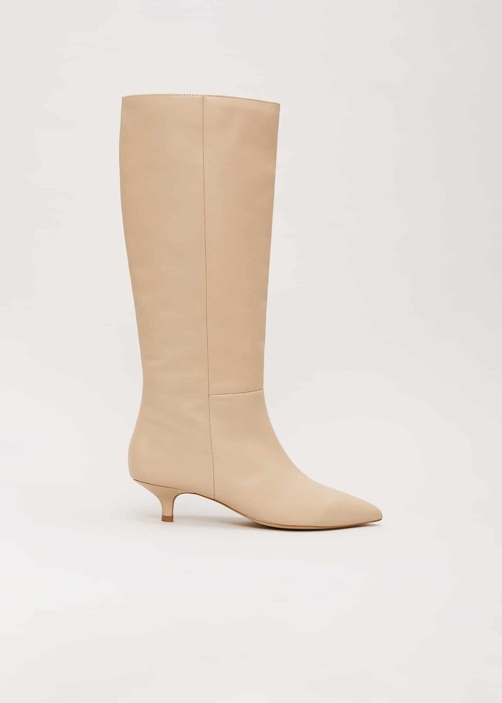 Knee High Kitten Heel Boot - Cream
