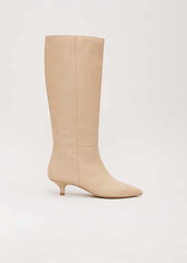 Knee High Kitten Heel Boot - Cream