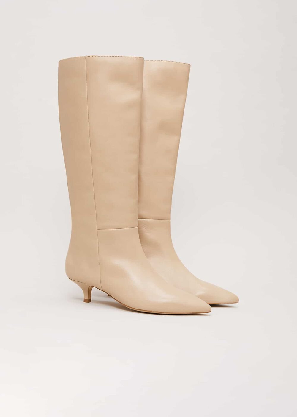 Knee High Kitten Heel Boot - Cream
