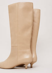 Knee High Kitten Heel Boot - Cream