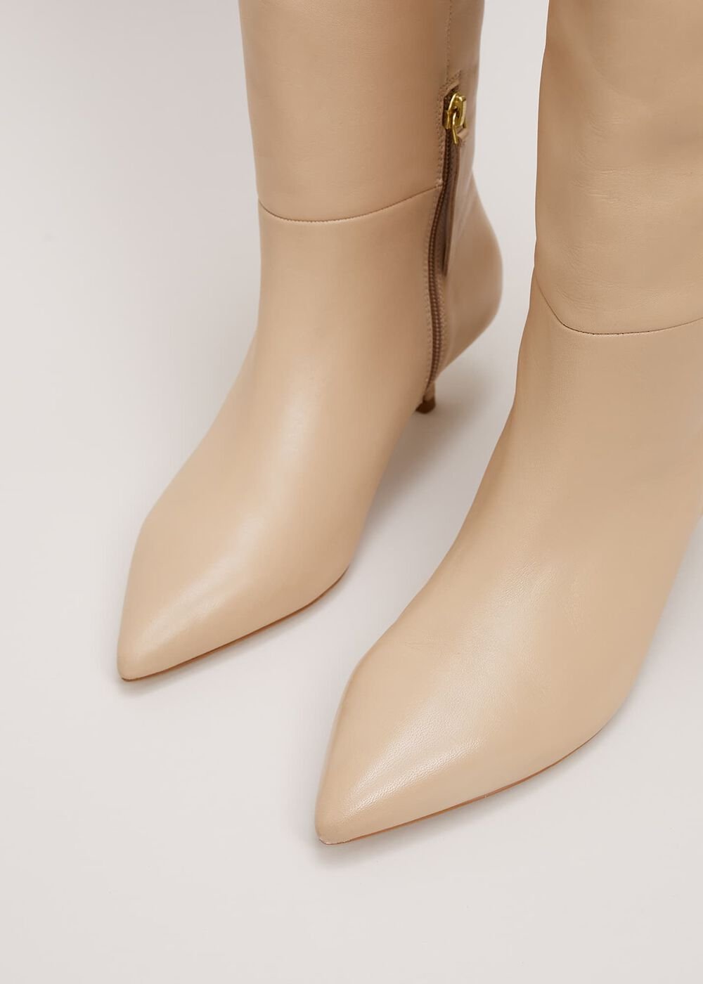 Knee High Kitten Heel Boot - Cream