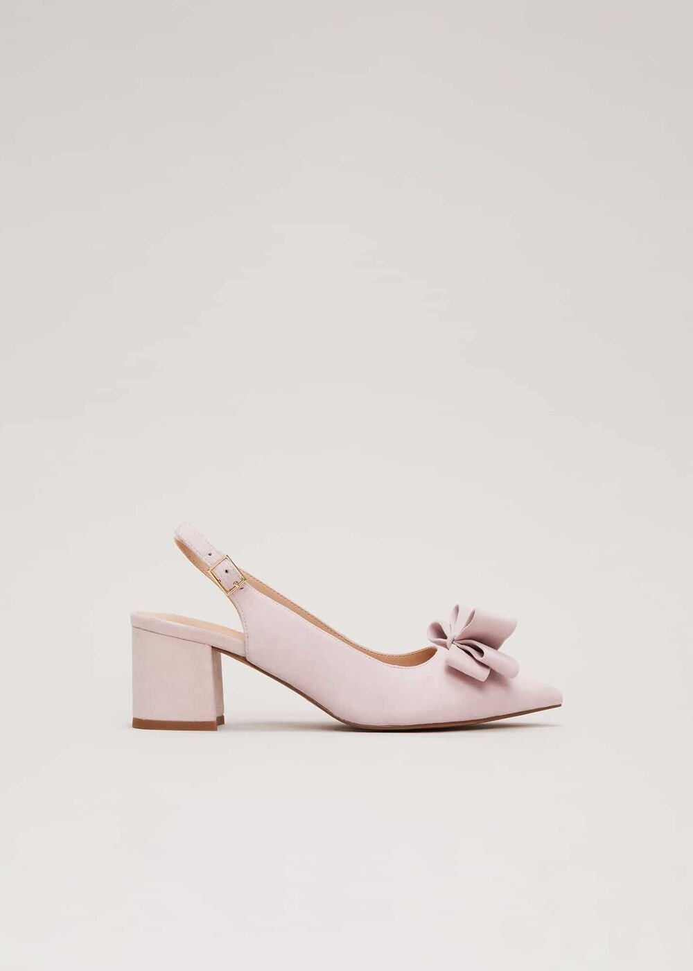 Bow Front Block Heel Shoes - Pale Pink