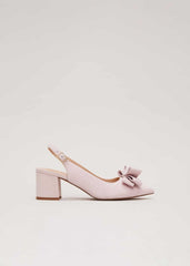 Bow Front Block Heel Shoes - Pale Pink