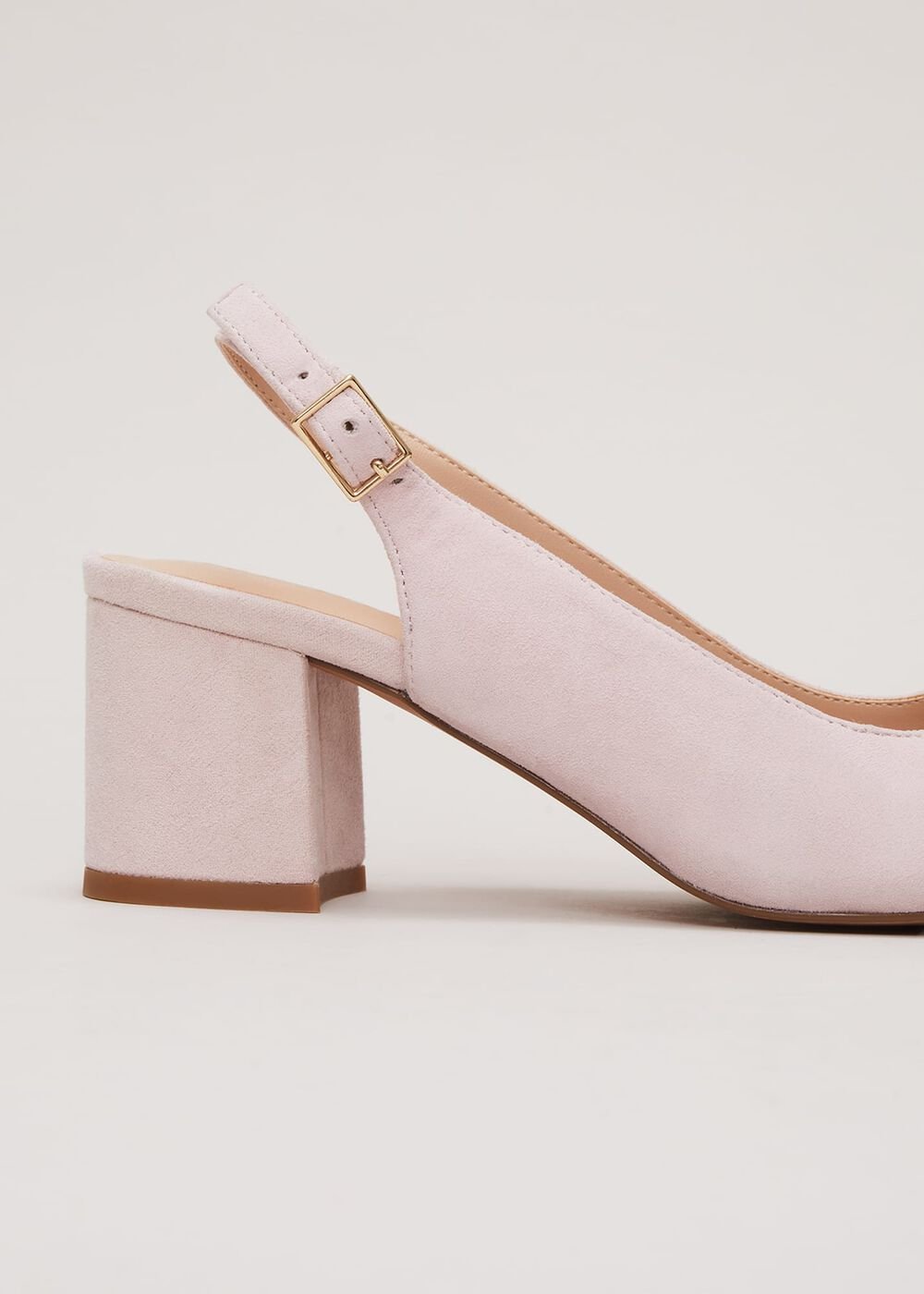 Bow Front Block Heel Shoes - Pale Pink