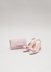 Bow Front Block Heel Shoes - Pale Pink