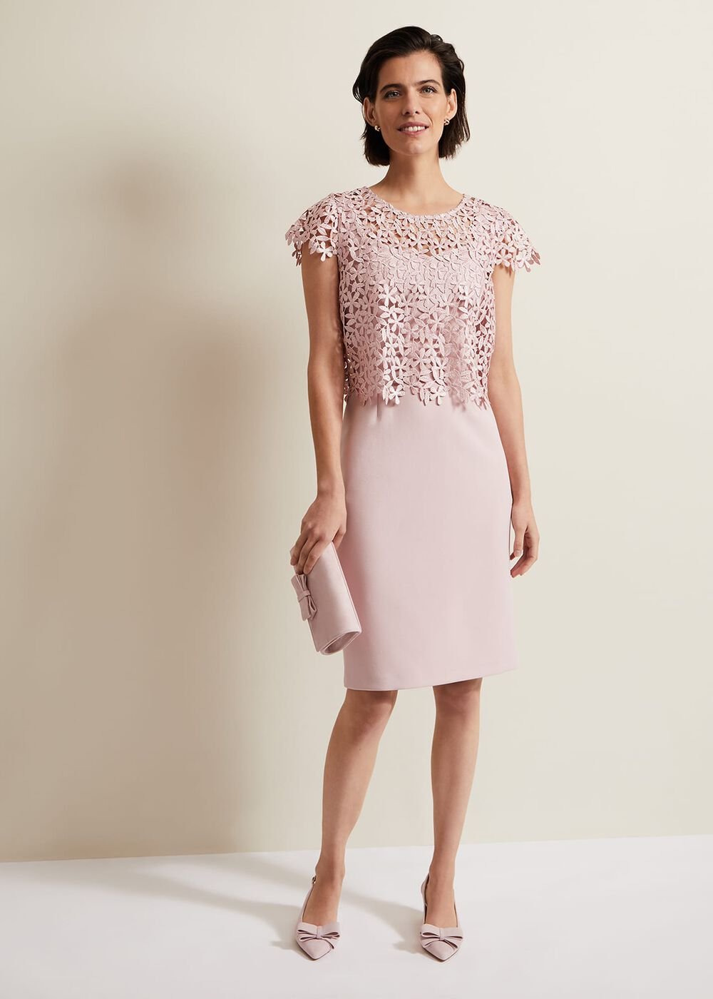 Bow Front Block Heel Shoes - Pale Pink