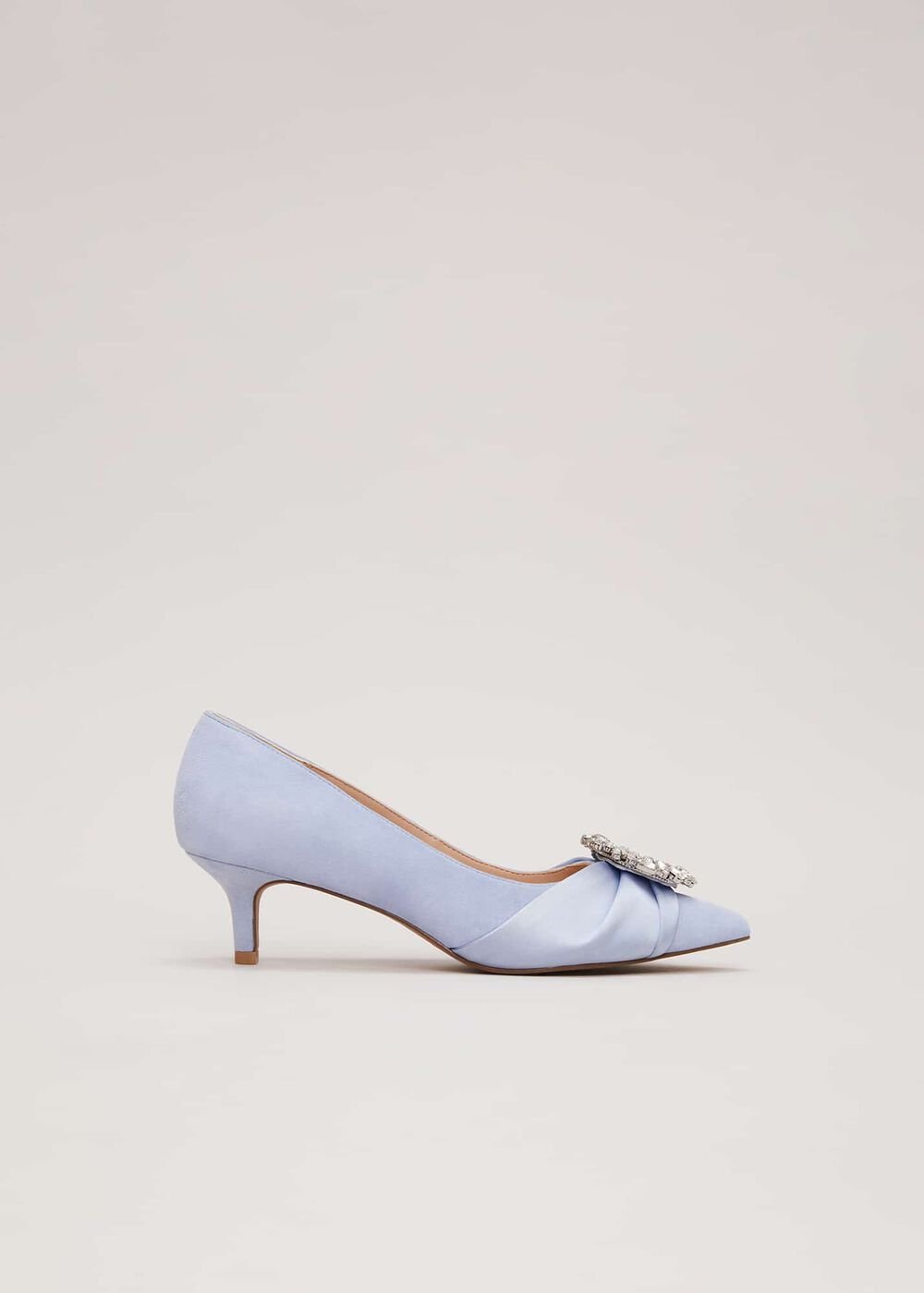 Embellished Kitten Heel Shoes - Pale Blue