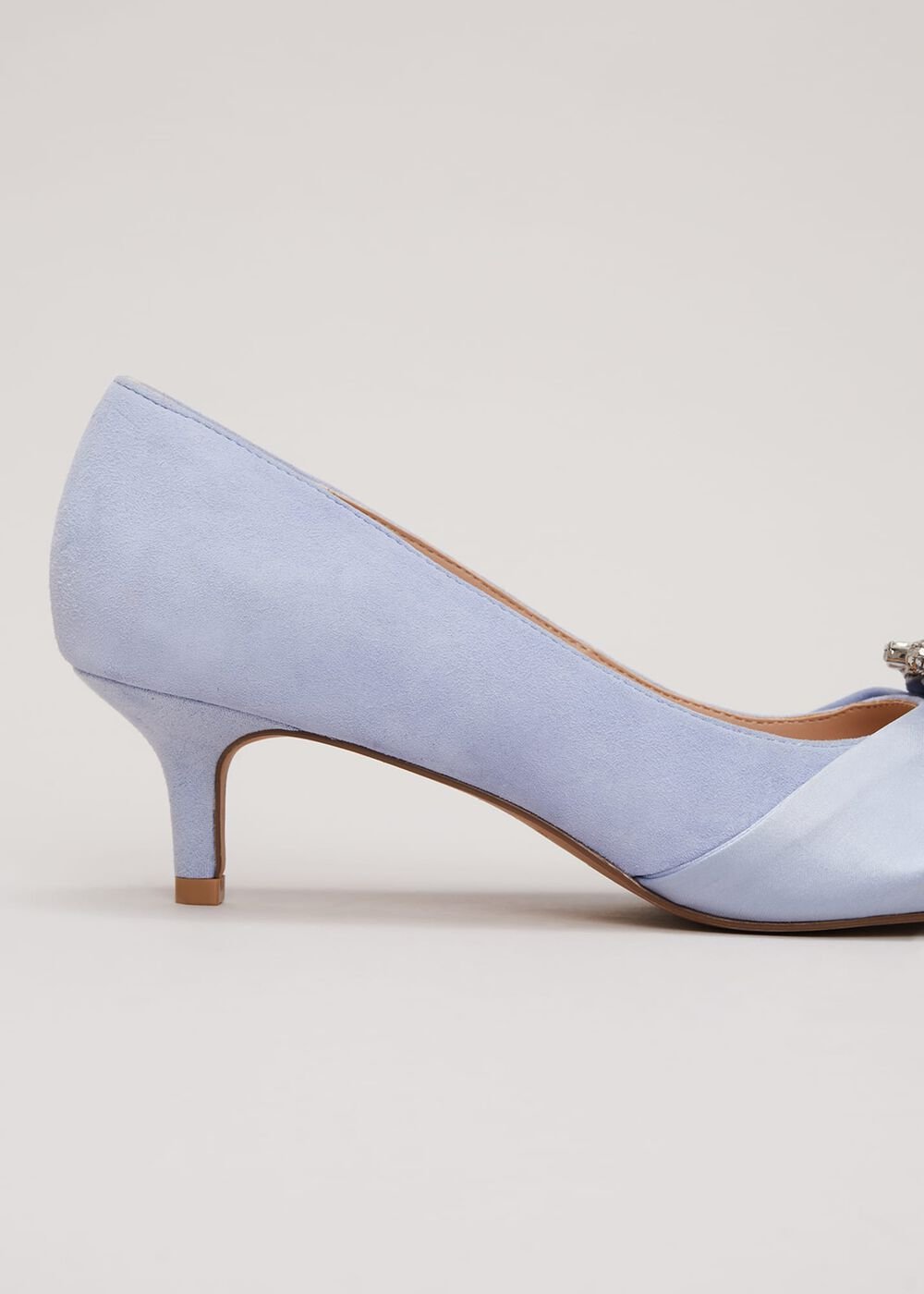 Embellished Kitten Heel Shoes - Pale Blue