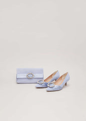 Embellished Kitten Heel Shoes - Pale Blue
