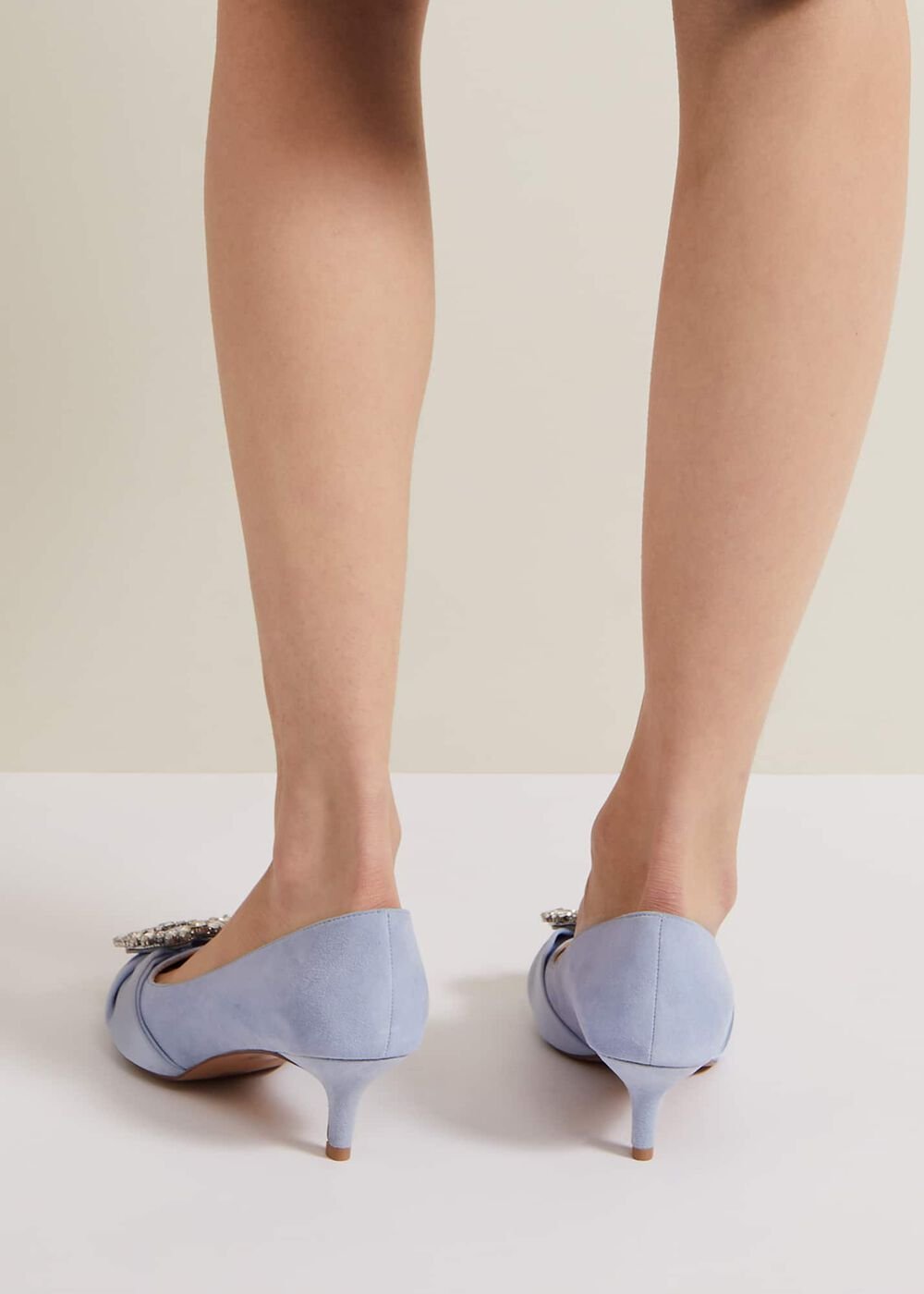 Embellished Kitten Heel Shoes - Pale Blue