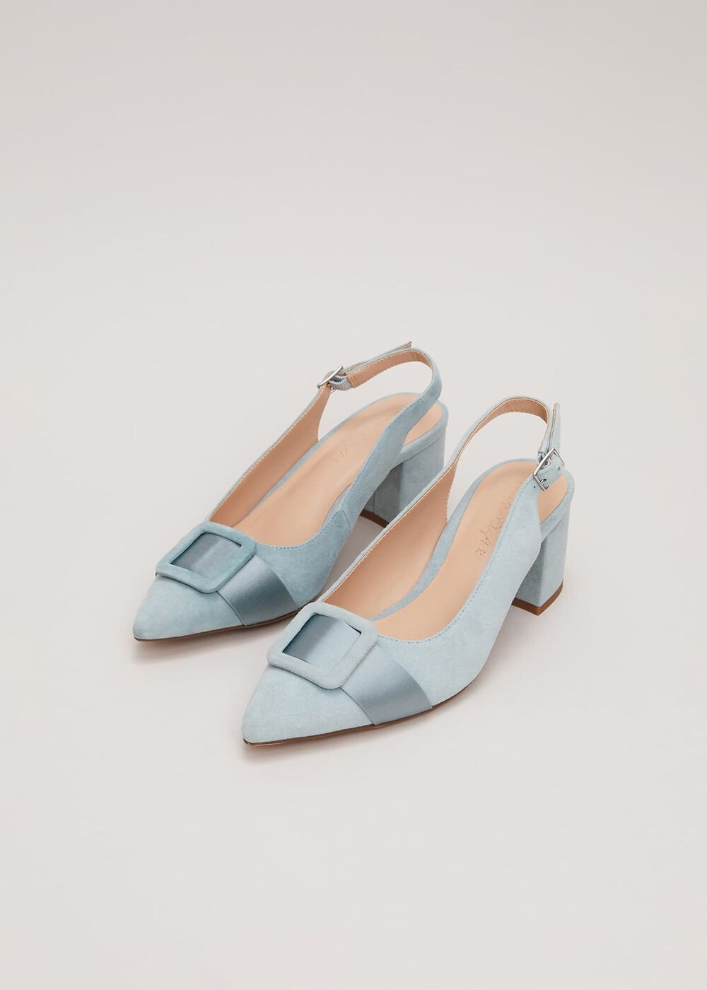Suede Buckle Block Heel Shoe - Light Green