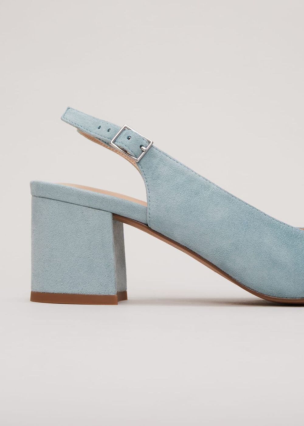 Suede Buckle Block Heel Shoe - Light Green