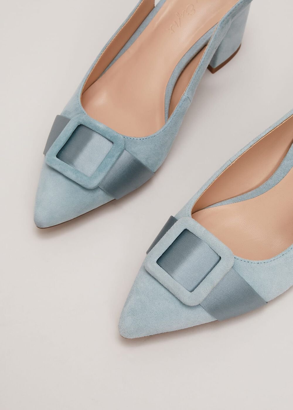 Suede Buckle Block Heel Shoe - Light Green