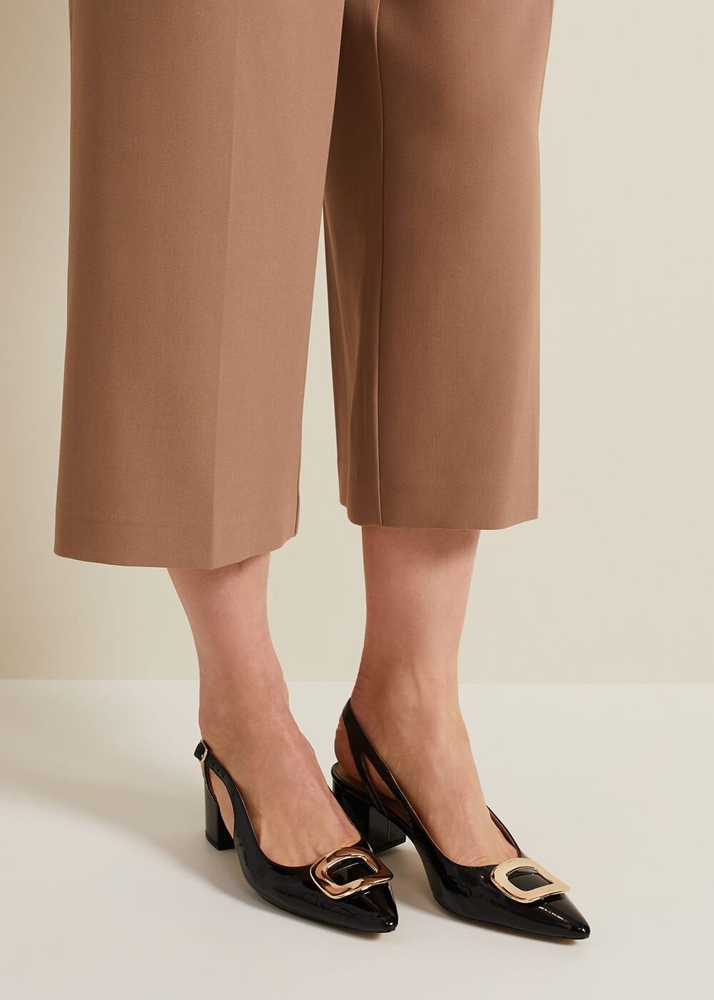 Patent Block Heel Shoes - Black