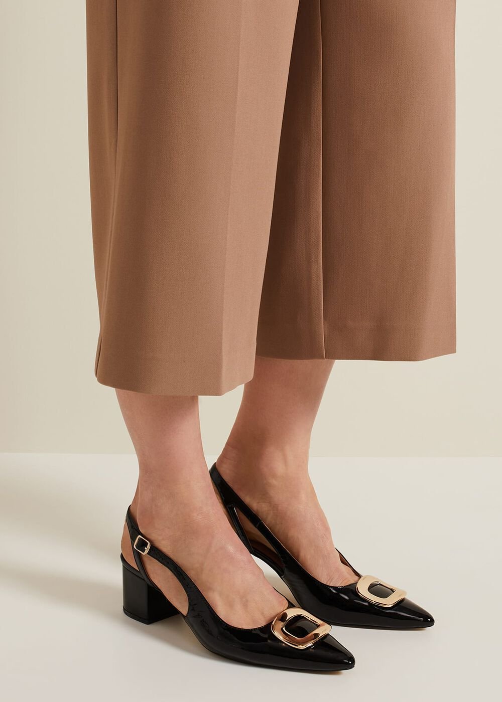 Patent Block Heel Shoes - Black