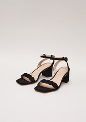 Suede Scallop Block Heel - Black