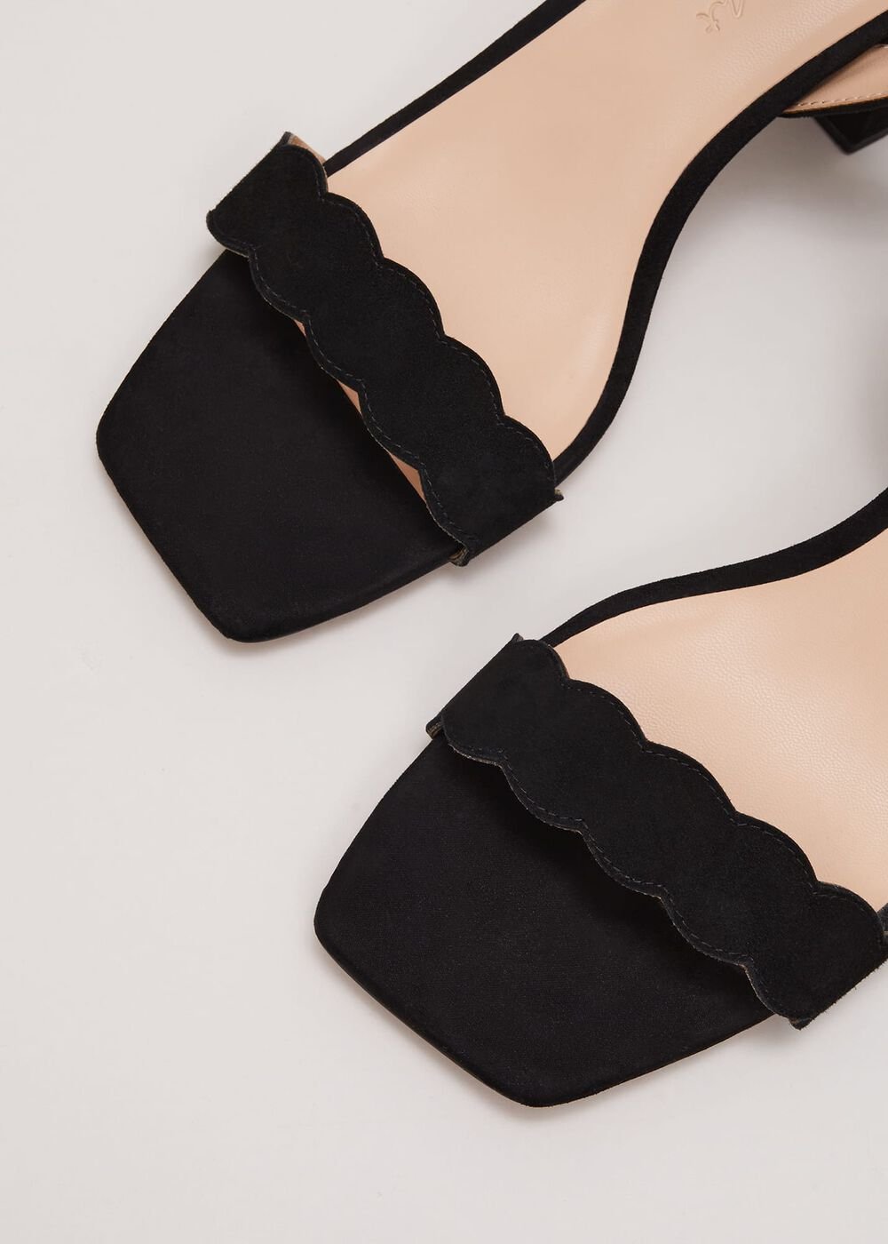 Suede Scallop Block Heel - Black