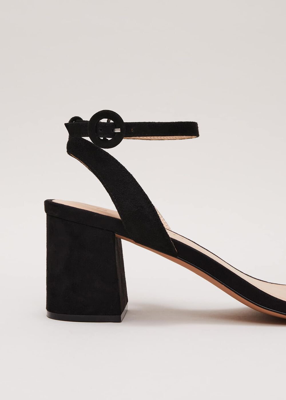 Suede Scallop Block Heel - Black