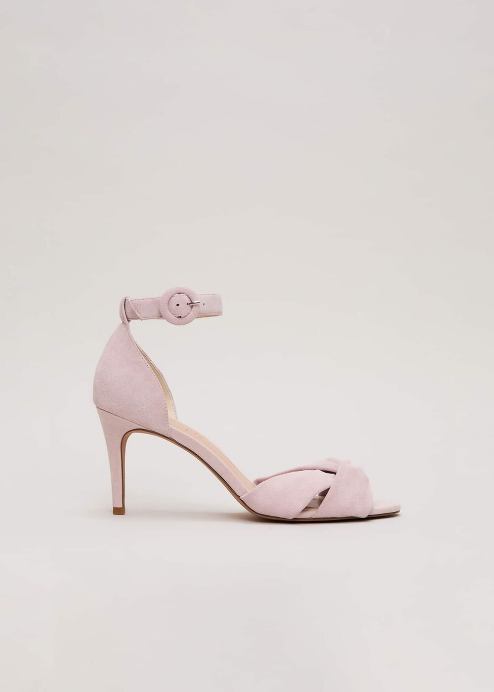 Suede Twist Ankle Strap Heeled Shoes - Pale Pink