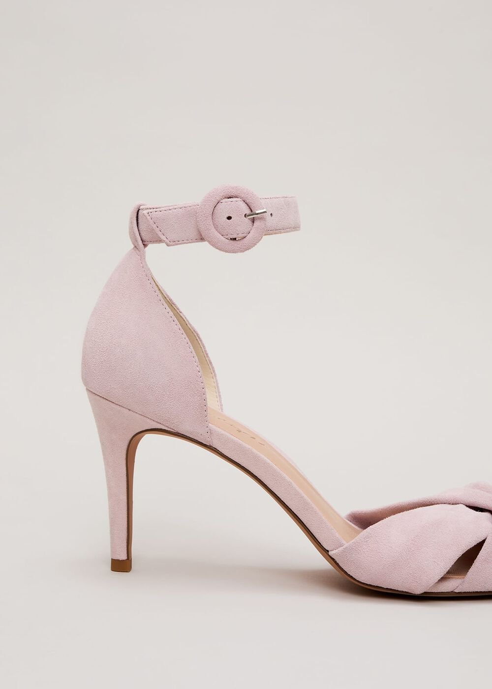 Suede Twist Ankle Strap Heeled Shoes - Pale Pink