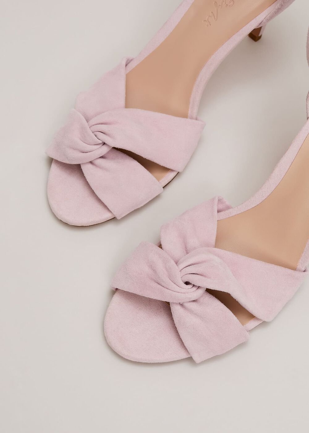 Suede Twist Ankle Strap Heeled Shoes - Pale Pink