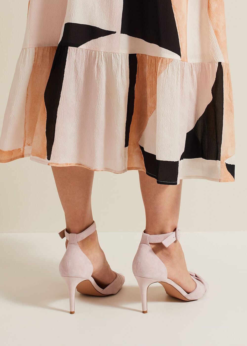Suede Twist Ankle Strap Heeled Shoes - Pale Pink
