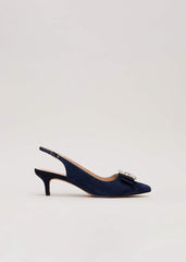 Suede Embellished Kitten Heel - Navy