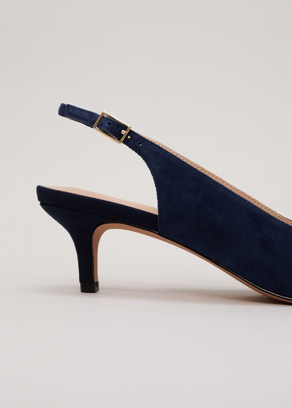 Suede Embellished Kitten Heel - Navy