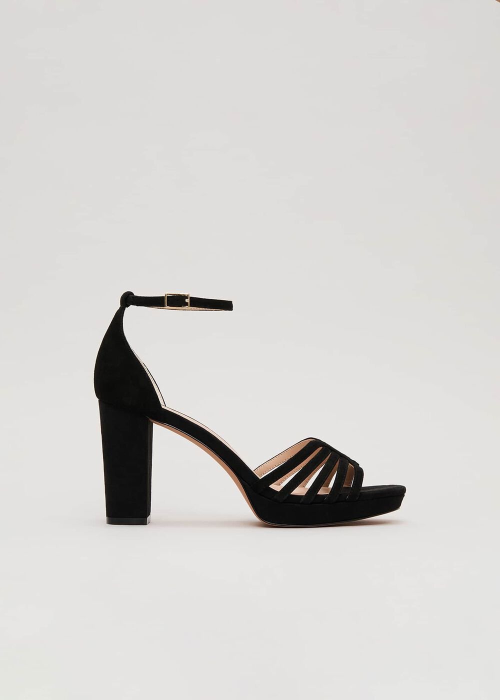 Suede Strappy Platform Shoe - Black
