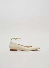 Leather Almond Toe Ankle Strap Ballerina - Neutral