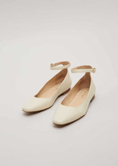 Leather Almond Toe Ankle Strap Ballerina - Neutral