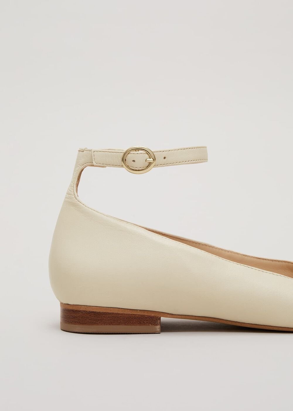 Leather Almond Toe Ankle Strap Ballerina - Neutral