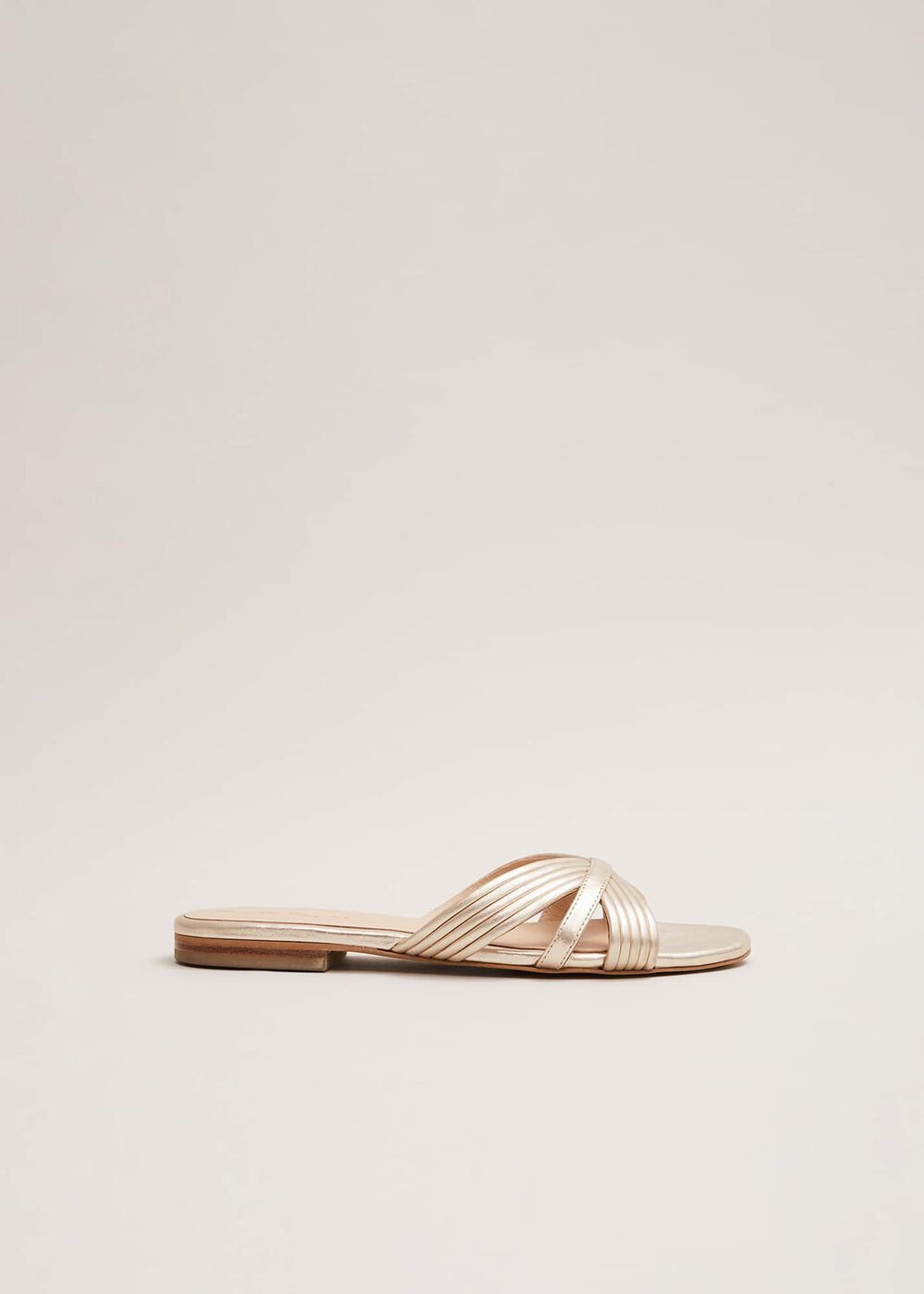 Leather Flat Slider Sandal - Gold