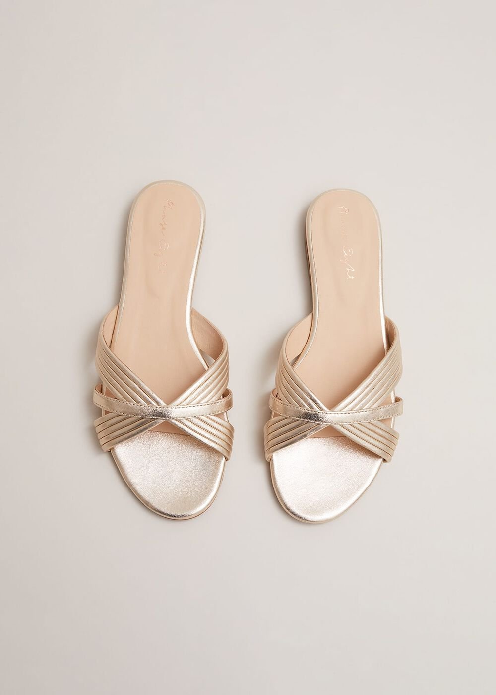 Leather Flat Slider Sandal - Gold