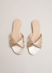 Leather Flat Slider Sandal - Gold