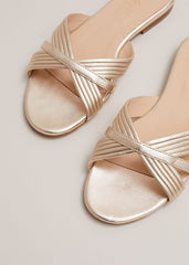 Leather Flat Slider Sandal - Gold