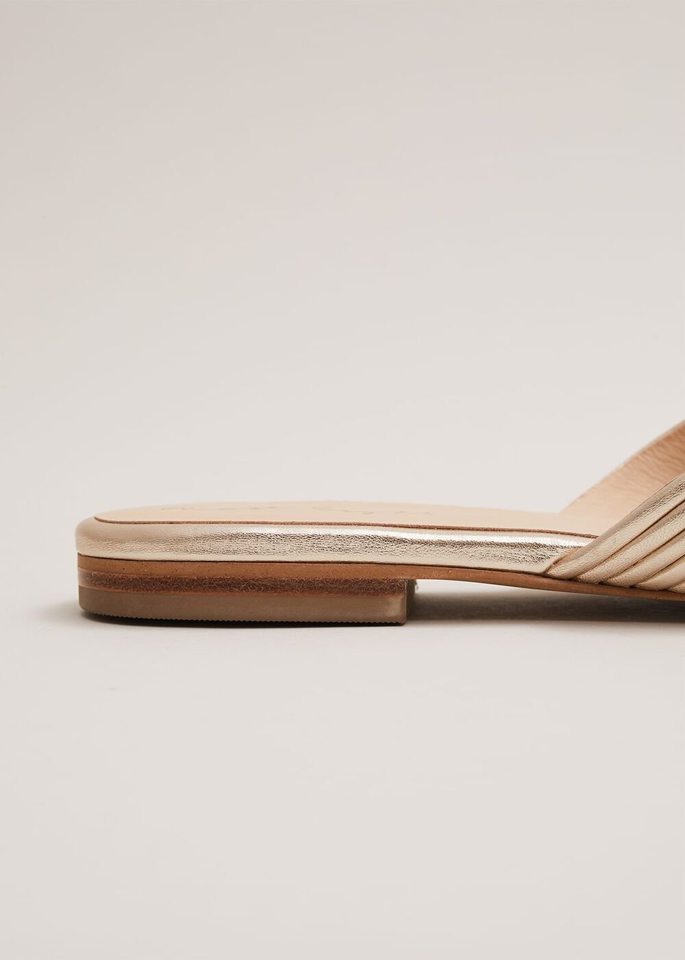 Leather Flat Slider Sandal - Gold