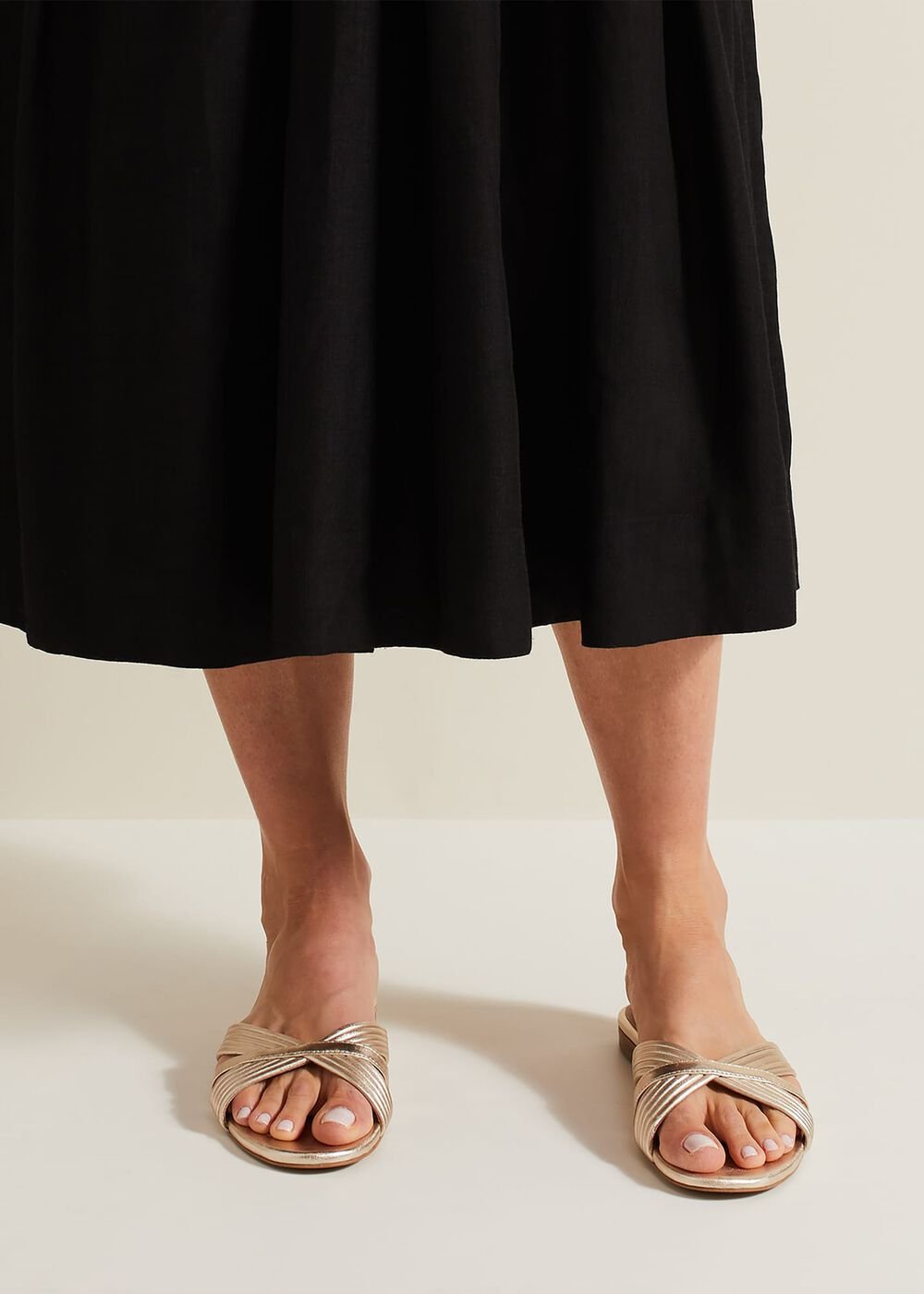 Leather Flat Slider Sandal - Gold