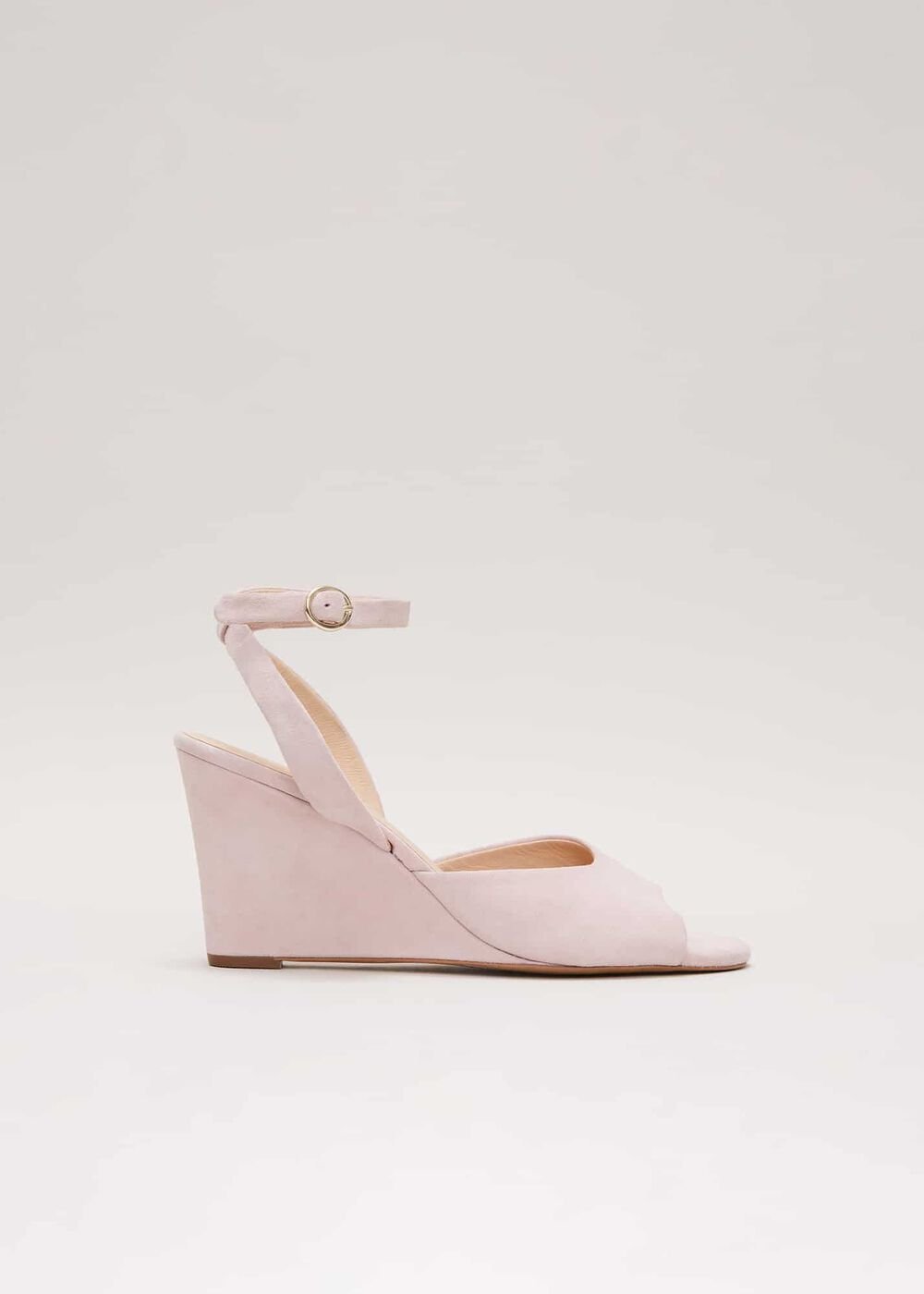 Ankle Strap Peep Toe Wedge - Pale Pink