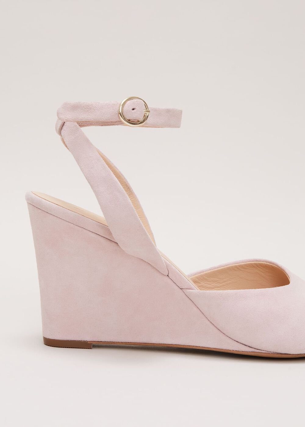 Ankle Strap Peep Toe Wedge - Pale Pink