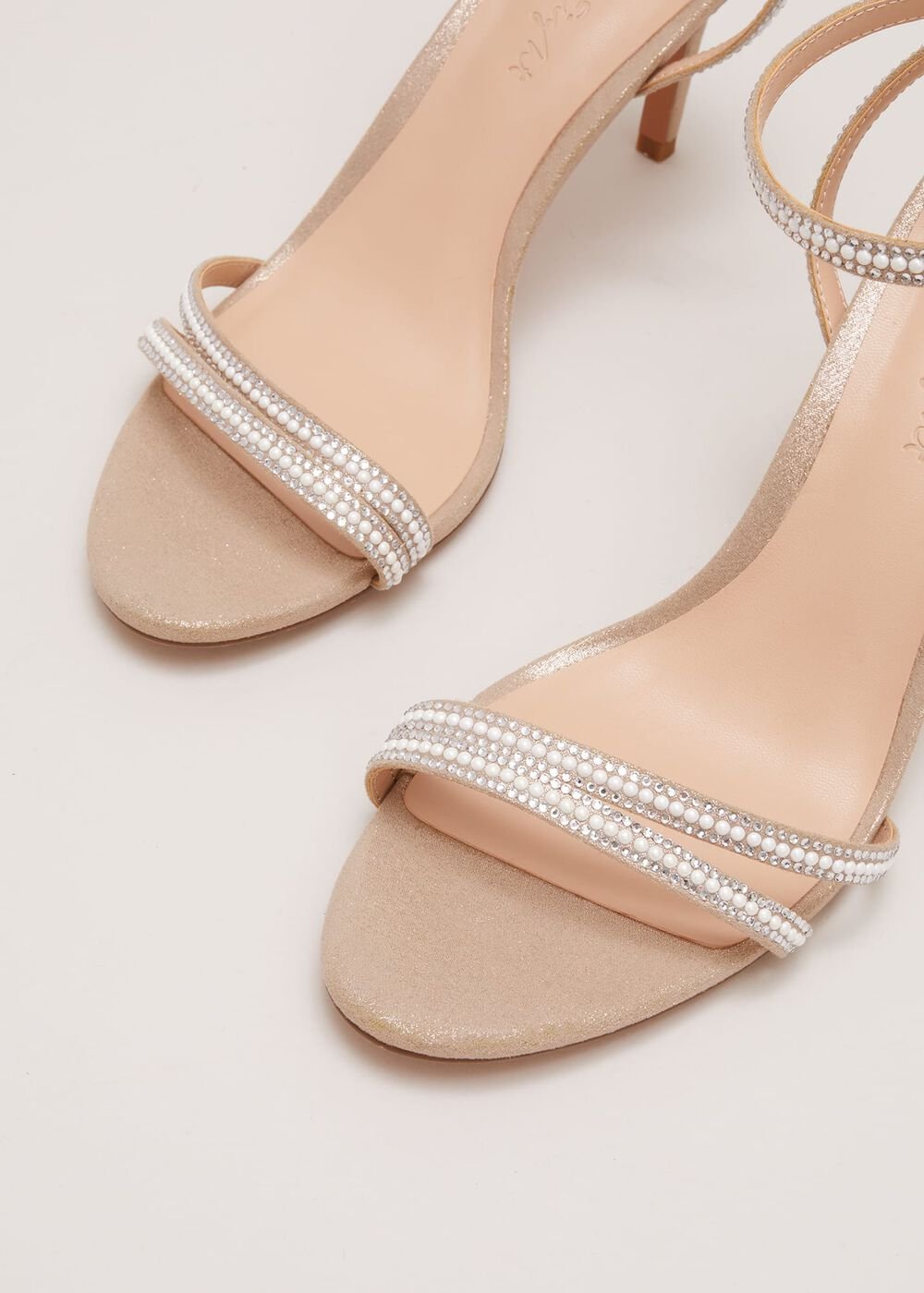 Pearl Embellished Barely There Sandal - Metallic