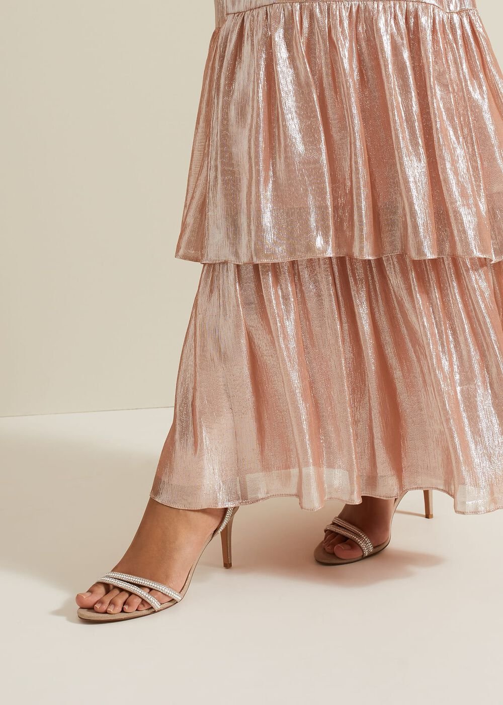 Pearl Embellished Barely There Sandal - Metallic