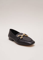 Black Leather Flat Loafers - Black
